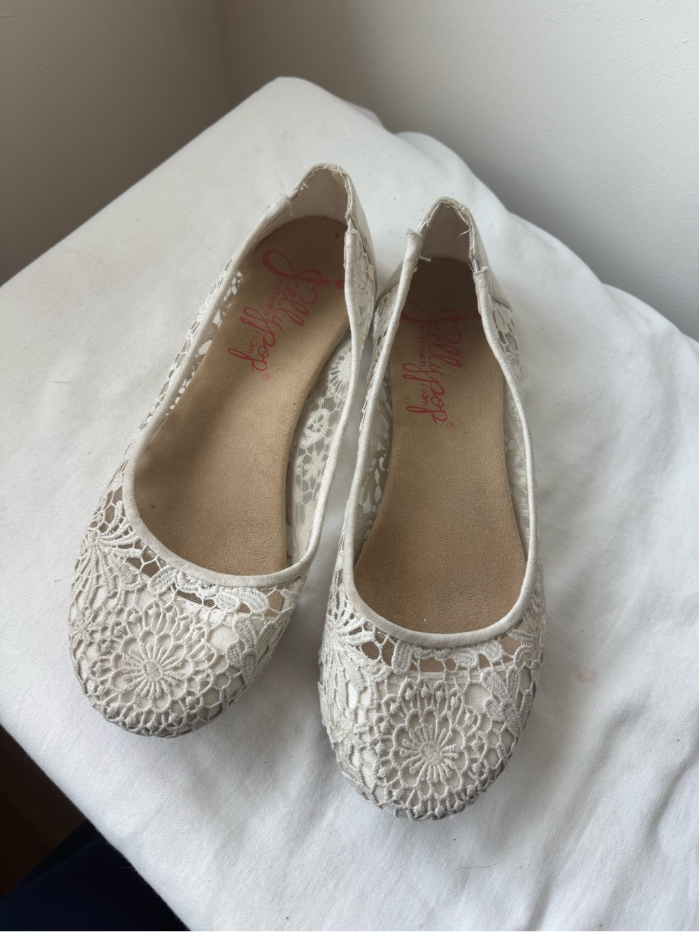 🤍 Y2K  Jelly Pop Ivory Crochet Lace Ballet Flats – Coquette Fairycore Size 9